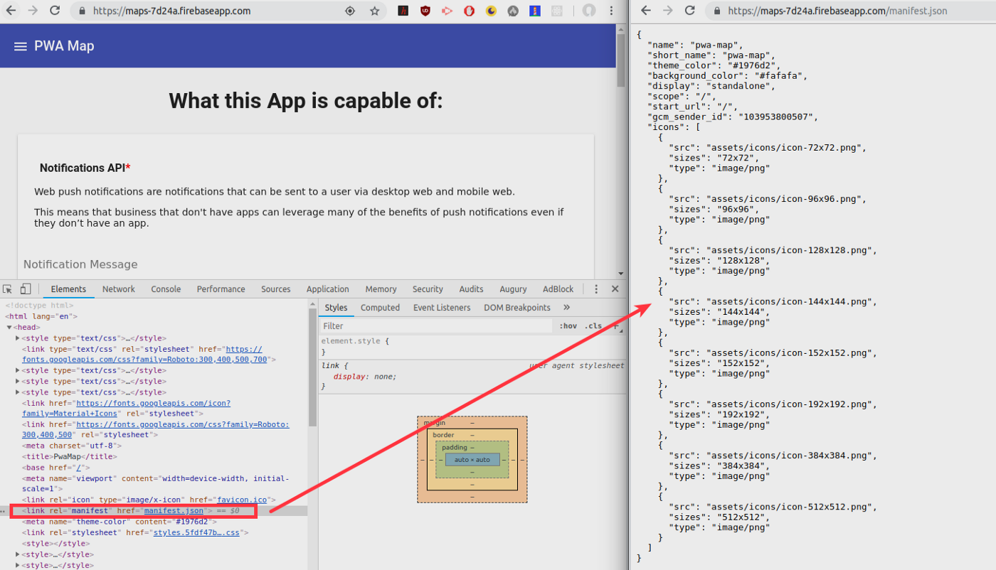 Progressive web app development manifest json